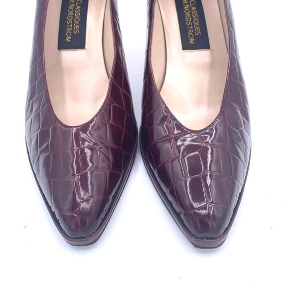Classiques Nordstrom Italy Brown Croc Embossed Leather Pumps Size 10.5 Heels - Picture 3 of 9